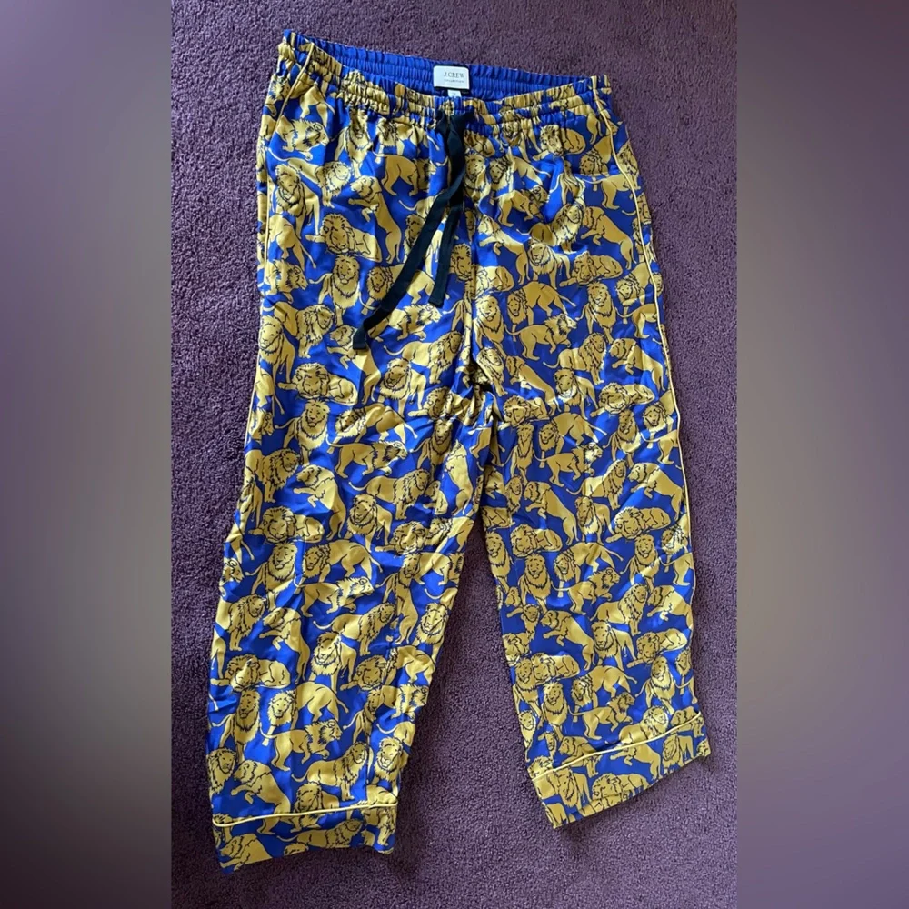 J. Crew Collection Silk Twill Relaxed Pants in Sleepy Lions Print Size 12 - Picture 1 of 3
